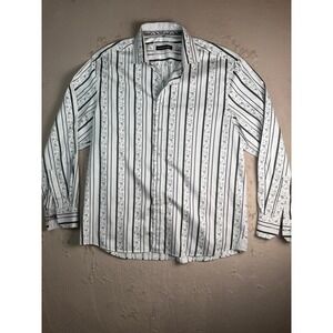 International Laundry Button Up Shirt Mens XXL White Black Great Floral Stripe